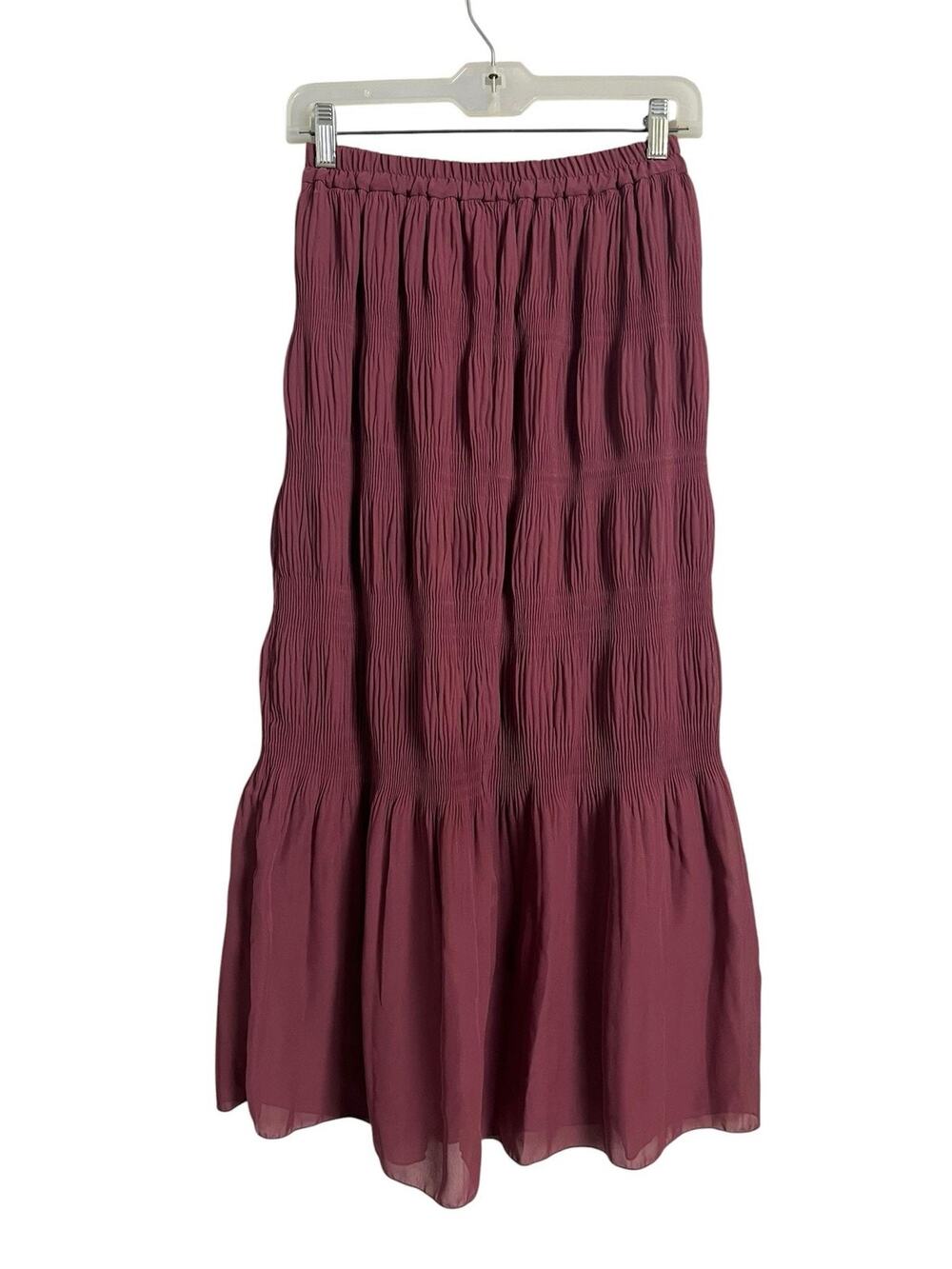 GU Peasant Maxi Long Skirt Womens Small Pink Pleated Elastic Waist Chiffon Boho